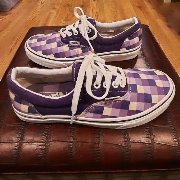 Vans Purple Checkered Low Top Lace Up Canvas Sneakers Womens 8.5 / Men's… - Picture 2 of 11